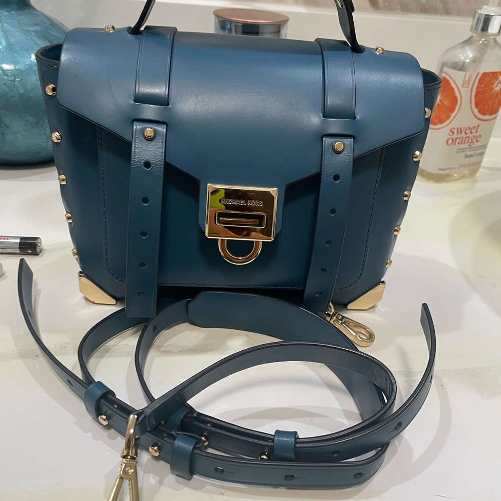 Michael Kors Blue Leather Satchel with Adjustable Strap